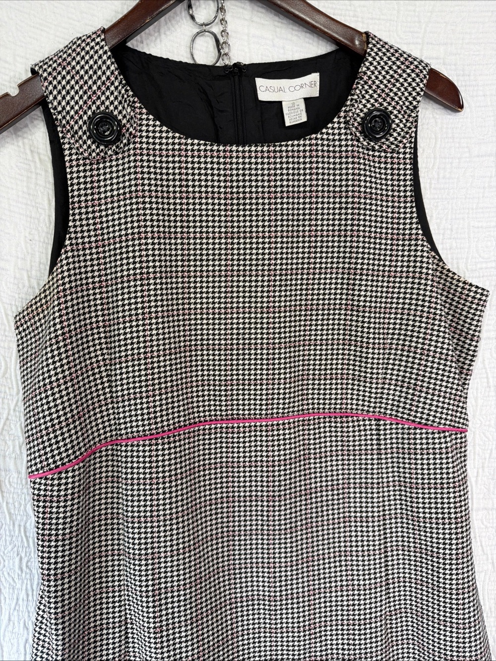 Vintage Casual Corner Houndstooth Dress Size 12 Black White Midi Sheath Lined - Picture 6 of 16
